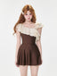 Ruffled One-Shoulder Swimsuit Brown