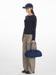 Vintage Grey Ribbed Henley Top