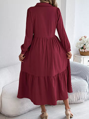 Navy Blue Ruffled Tiered Shirt Dress - View 31 | TEVQA