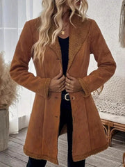 Vintage Chic Faux Suede & Shearling Mid-Length Coat - TEVQA