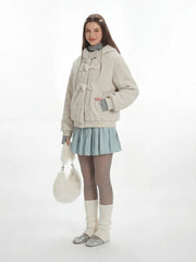 Cream Teddy Fleece Toggle Coat - TEVQA