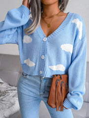 Daydream Sky Cloud Print Knit Cardigan - TEVQA