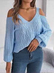 Elegant Ivory Cold Shoulder Cable Knit Sweater