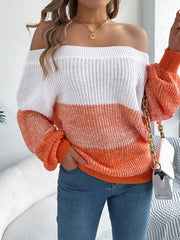 Monochrome Muse Off-Shoulder Color Block Knit Sweater