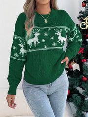Festive Red Reindeer and Snowflake Cable Knit Sweater - View 11 | TEVQA
