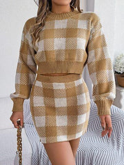 Baby Blue Plaid Knit Two Piece Set - View 10 | TEVQA
