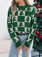Festive Forest Checkerboard Knit Sweater - View 6 | TEVQA