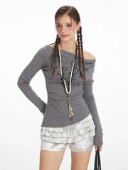 Acubi Aesthetic Grunge Off-Shoulder Top - TEVQA