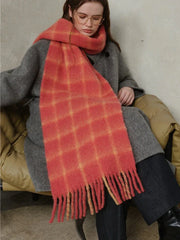 Soft plaid wool blend scarf with fringe - View 6 | TEVQA