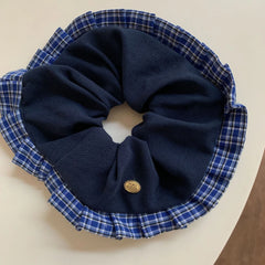 Oversized Preppy Dual-Fabric Scrunchie (6.3 Inch)