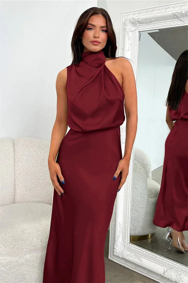 Satin Halter Neck Midi Dress - View 39 | TEVQA