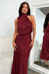 Satin Halter Neck Midi Dress - View 40 | TEVQA