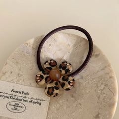 Acetate Leopard Flower Charm Hair Tie with Rhinestones (2.2 Inch)