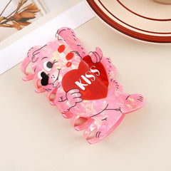 Whimsical "Kiss" Heart Bear Acrylic Hair Claw (3.9 Inch)