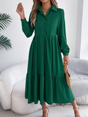 Navy Blue Ruffled Tiered Shirt Dress - View 16 | TEVQA