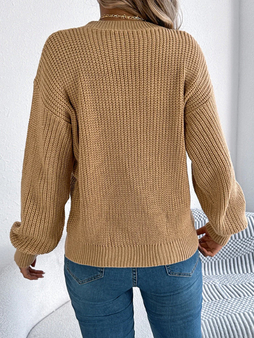 White Pointelle Knit Sweater - TEVQA