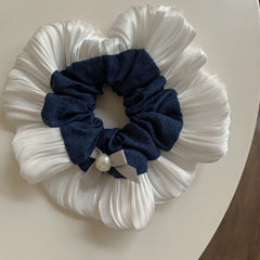 Oversized Preppy Dual-Fabric Scrunchie (6.3 Inch)