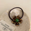 Acetate Leopard Flower Charm Hair Tie with Rhinestones (2.2 Inch) - TEVQA