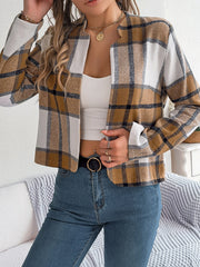Chic Navy Blue Plaid Cropped Jacket