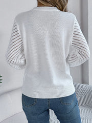 White Hollow Out Pointelle Knit Sweater - TEVQA