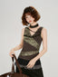 Vintage Grunge Tie-Dye Patchwork Tank Top Brown