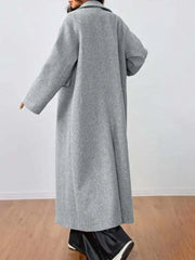 The Manhattan Grey Oversized Lapel Long Coat - TEVQA