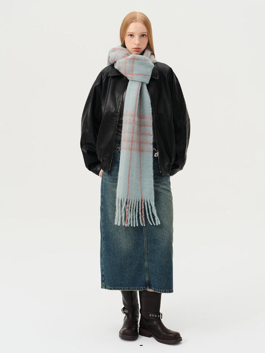 Soft 25% Wool Blend Plaid Scarf