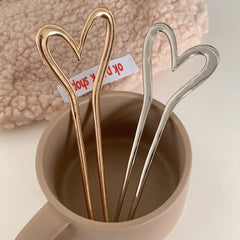 Minimalist Metal Heart Hair Fork - 5.2" Heavy-Weight French Pin