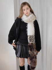 Patchwork Faux Fur Scarf Leopard Print Extra Long 96 Inch Y2K