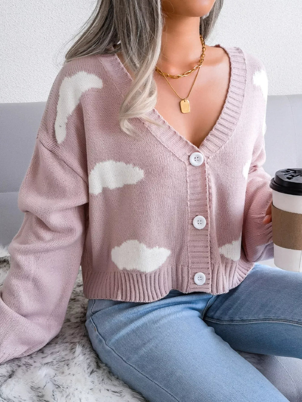 Daydream Sky Cloud Print Knit Cardigan - TEVQA
