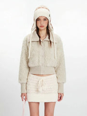 Cream White Cropped Sherpa Jacket - TEVQA