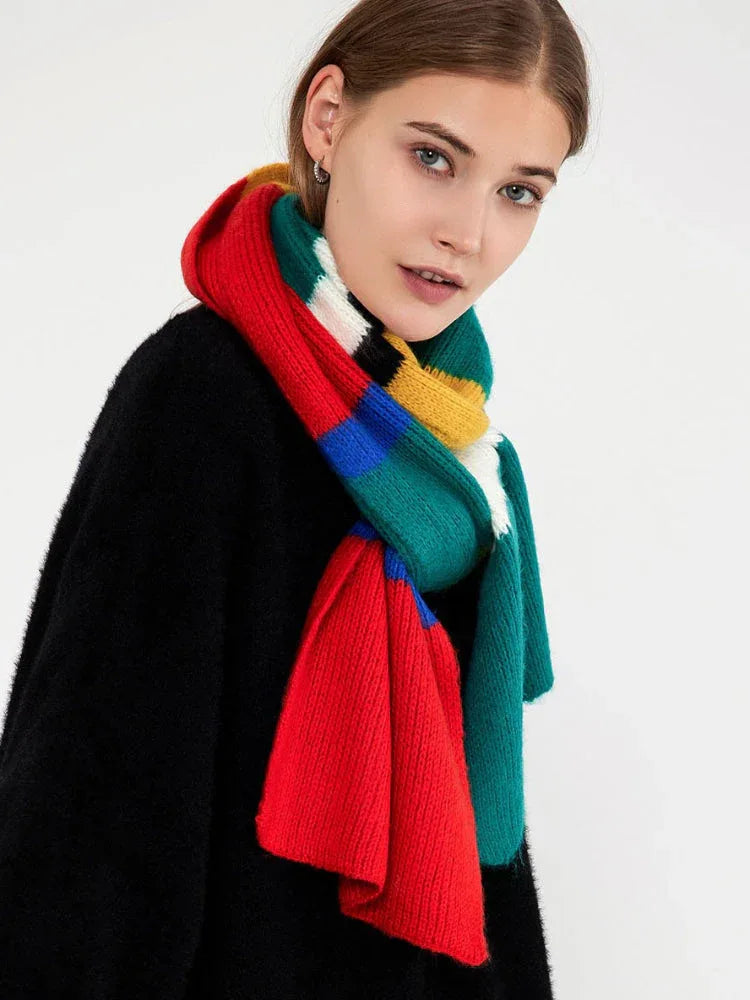 Vivid Color Block Mohair-Feel Scarf - TEVQA