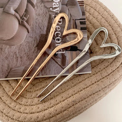 Minimalist Metal Heart Hair Fork - 5.2" Heavy-Weight French Pin