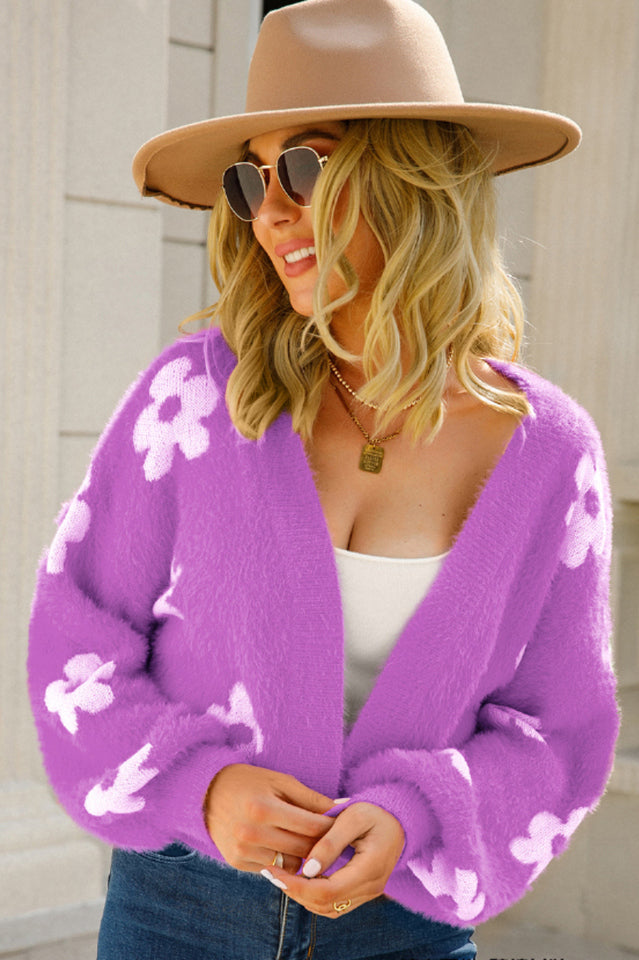 Cuteness Flowers Fuzzy Knit Cardigan | Dress In Beauty