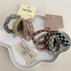 5-Pack Checkered Terry Cloth Hair Ties - Seamless Strong Hold