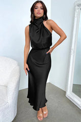 Satin Halter Neck Midi Dress - View 25 | TEVQA