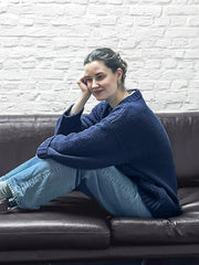 Vintage Navy Cable Knit Sweater - TEVQA