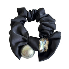 Crystal & Sphere Charm Satin Bow Scrunchie (3.5 Inch)