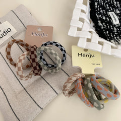 5-Pack Checkered Terry Cloth Hair Ties - Seamless Strong Hold