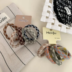 5-Pack Checkered Terry Cloth Hair Ties - Seamless Strong Hold - TEVQA