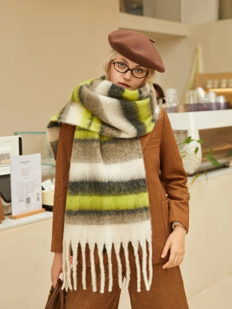 Oversized knit scarf with block stripes and fringe - View 22 | TEVQA