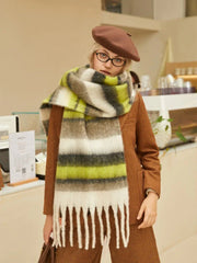Oversized knit scarf with block stripes and fringe - View 22 | TEVQA