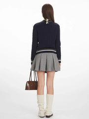 Vintage Navy Cable Knit Cardigan - TEVQA