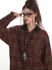 Vintage Red Plaid Hooded Flannel Shirt