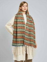 Heavyweight Soft Brushed Striped Scarf Earth Tones