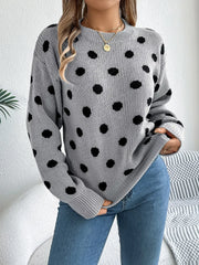 Camel Polka Dot Knit Sweater - View 16 | TEVQA