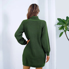 Cream white ribbed turtleneck sweater dress with tortoiseshell buttons - View 8 | TEVQA
