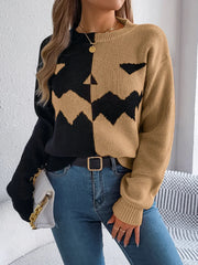 Spooky Chic Split Color Block Pumpkin Sweater - TEVQA