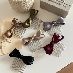 Small Satin Bow Hair Comb Pin - 2.9 Inch Side Comb