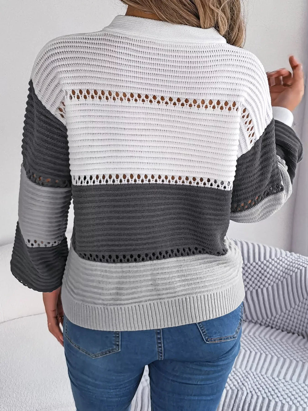 Color block knit henley sweater - View 8 | TEVQA